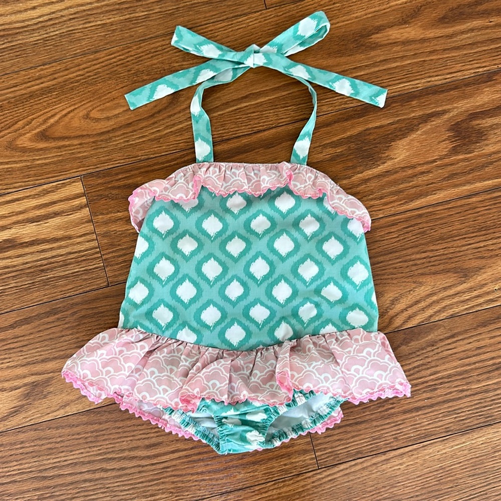 Serendipity Girl’s Sunsuit Ruffled Ikat Print Bubble 3T